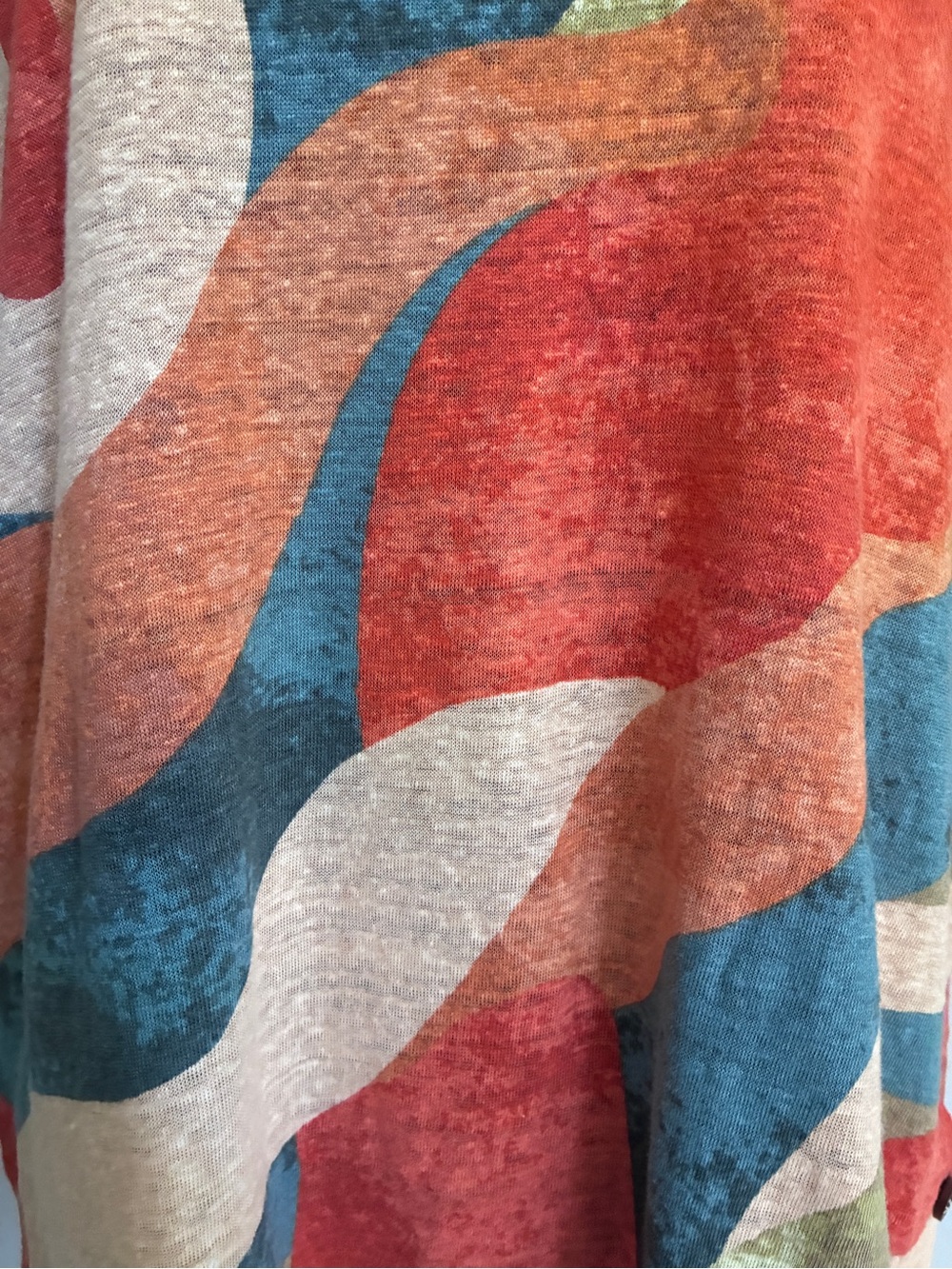Geometric Linen Artsy Orange Blue Multicolor Wave Print Short Sleeve Top Sz XL - Picture 7 of 7